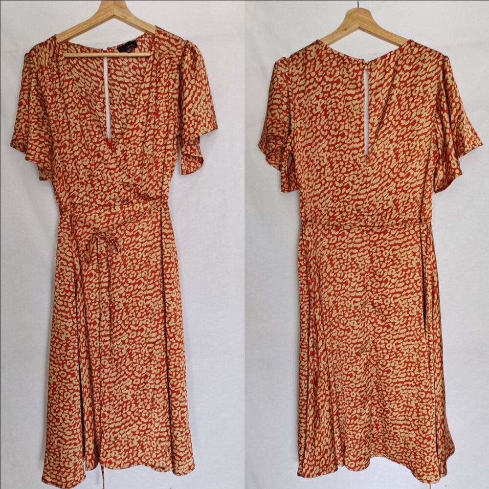 Lucy Paris‎ Callen Dress Red Orange Tan Leopard Animal Print Knee Length Wrap M